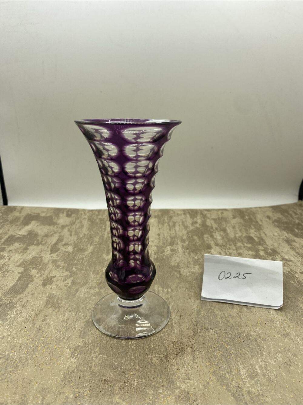 Antique-Anna Hutte 1940 Amethyst Floral 6.5 Inch Footed Vase Rare Design